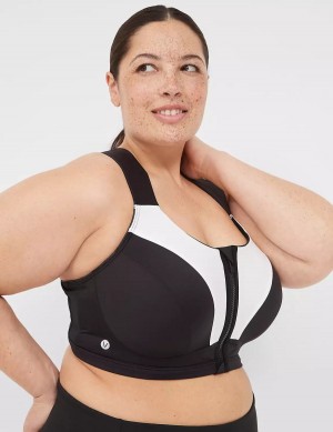 Women Lane Bryant LIVI Max Support Comfort Zip-Front Sports Bra Black | BSS4715UE