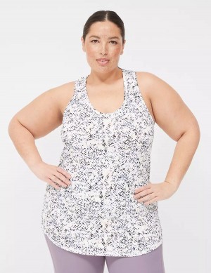 Women Lane Bryant LIVI Scoop-Neck Wicking Racerback Tank Top White Black | CQA6259QV