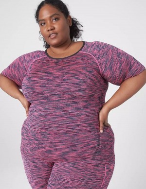 Women Lane Bryant LIVI Seamless Fitted Spacedye Top T Shirts Pink | VVO3522AW