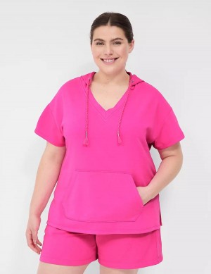 Women Lane Bryant LIVI Short-Sleeve French Terry Hoodie Pink | INH4126KR