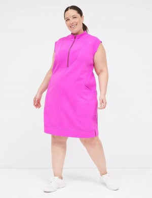 Women Lane Bryant LIVI Sleeveless Half-Zip French Terry Casual Dress Purple | REG8377ML