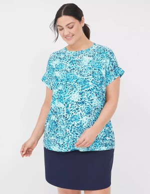 Women Lane Bryant LIVI Soft Crew-Neck Recycled Tee T Shirts Turquoise | EZB6387MC