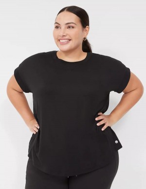 Women Lane Bryant LIVI Soft Crew-Neck Recycled Tee T Shirts Black | TMH2866MO