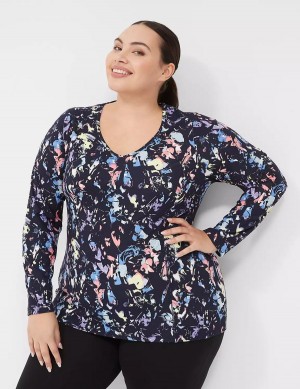 Women Lane Bryant LIVI Soft Long-Sleeve Recycled Tee T Shirts Black Multicolor | OQH8950YK