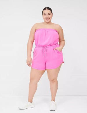 Women Lane Bryant LIVI Strapless Pull-On French Terry Romper Casual Dress Pink | KKO972LY