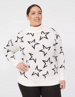 Women Lane Bryant LIVI Turtleneck Star Sweaters Cream Black | QTB4866EI