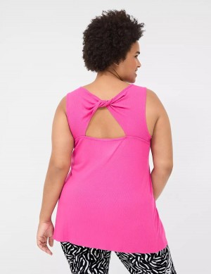 Women Lane Bryant LIVI Twist-Back Rib Tank Top Fuchsia Pink | PYV8270IC