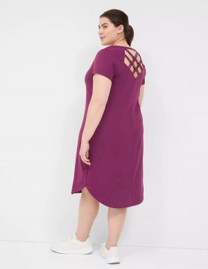 Women Lane Bryant LIVI V-Neck Recycled LIVI Soft Macrame-Back Casual Dress Dark Purple | JVB2391DP