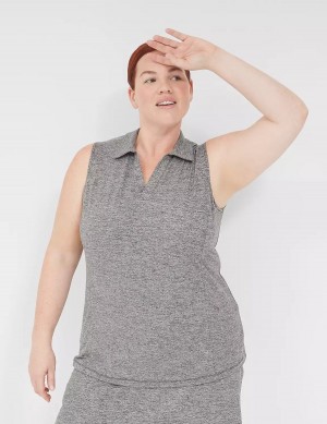 Women Lane Bryant LIVI V-Neck Recycled LIVI Soft Polo Tank Top Black White | MUC163JE