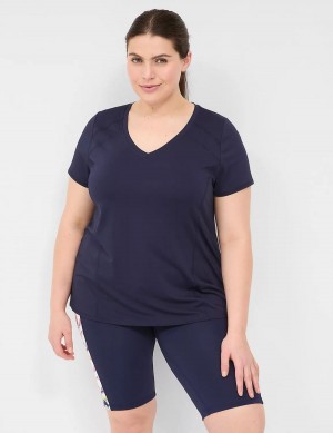 Women Lane Bryant LIVI Wicking V-Neck Performance Tee T Shirts Navy | DEY9927OA