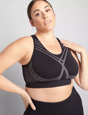 Women Lane Bryant LIVI Wireless Medium-Impact Seamless Sports Bra Black | MMI4787DX
