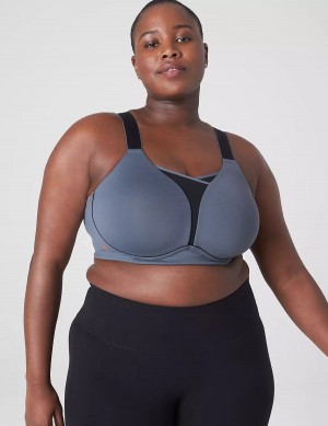 Women Lane Bryant LIVI Wireless Medium-Impact Wicking Sports Bra Grey Black | QPO4388YM