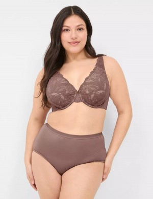 Women Lane Bryant Lace Unlined Full Coverage Bralettes Deep Grey Brown | LSB1037SO