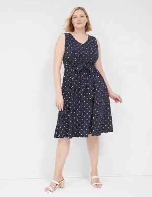 Women Lane Bryant Lena Sleeveless Level-Hem Midi Dress Navy | BIF1285JM