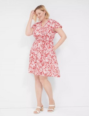 Women Lane Bryant Lena Surplice-Neck Fit & Flare Casual Dress Red | PMD719HT