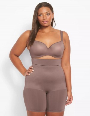 Women Lane Bryant Level 2 Shaping Ultra High-Waist Short Briefs Deep Grey Brown | UOM2558QT
