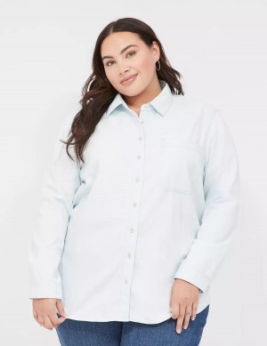 Women Lane Bryant Long-Sleeve Button-Front Denim Boyfriend Shirts Light Blue | DDX625MV