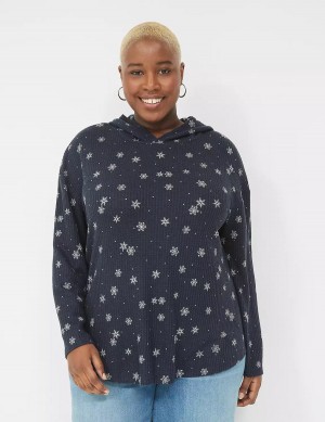 Women Lane Bryant Long-Sleeve Curved-Hem Tee T Shirts Navy | FIN10031KZ