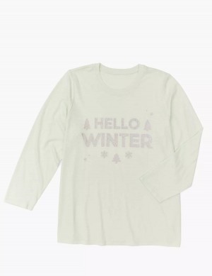 Women Lane Bryant Long-Sleeve Hello Winter Graphic Tee T Shirts Light Green | IUD8237QH