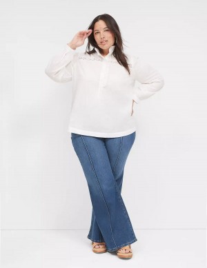 Women Lane Bryant Long-Sleeve Ruffle Collar Blouse White | KUF6994GA