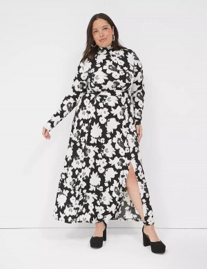 Women Lane Bryant Long-Sleeve Tie-Neck Jersey Maxi Dress White | WWD2330QT
