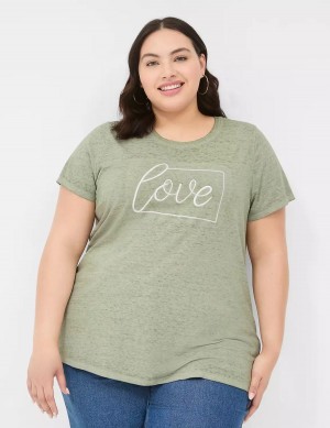 Women Lane Bryant Love Graphic Tee T Shirts Olive Green | VIT255IK