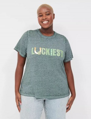 Women Lane Bryant Luckiest Burnout Graphic Tee T Shirts Green | IZX8080PU