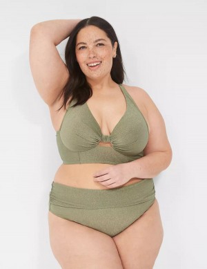 Women Lane Bryant Lurex Foldover-Waist Swim Briefs Green | VIW9782FC