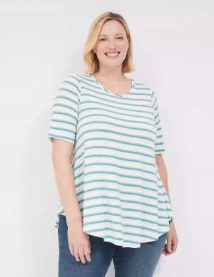 Women Lane Bryant Lurex Max Swing Perfect Sleeve Crew-Neck Tee T Shirts White Stripes | EBG5870LJ
