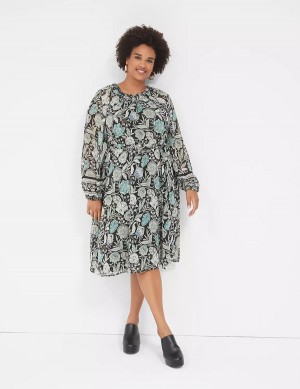 Women Lane Bryant Lurex Ruffle-Trim Notch-Neck Mini Dress Turquoise | CXJ4548JV