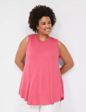Women Lane Bryant Max Swing High-Neck Smocked-Shoulder Tunic T Shirts Pink | FDC4446WX