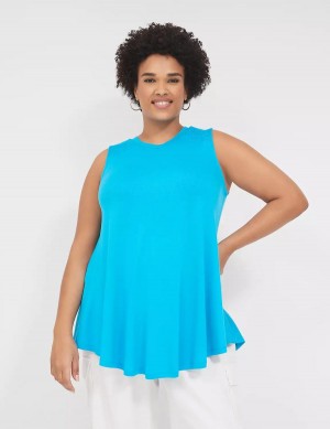 Women Lane Bryant Max Swing High-Neck Smocked-Shoulder Tunic T Shirts Blue | PKY3812NZ