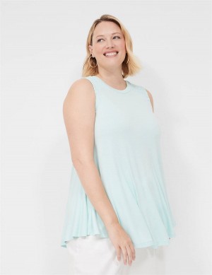 Women Lane Bryant Max Swing High-Neck Smocked-Shoulder Tunic T Shirts Blue | NCY630SV