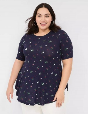 Women Lane Bryant Max Swing Perfect Sleeve Crew-Neck Tee T Shirts Navy Multicolor | TBH1475MF