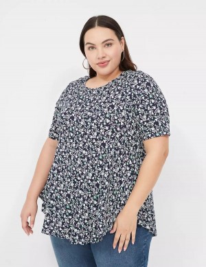 Women Lane Bryant Max Swing Perfect Sleeve Crew-Neck Tee T Shirts Navy Green | NBO995CS