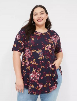 Women Lane Bryant Max Swing Perfect Sleeve Crew-Neck Tee T Shirts Navy | SND8132NE