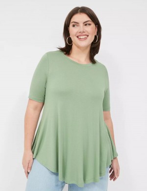 Women Lane Bryant Max Swing Perfect Sleeve Crew-Neck Tee T Shirts Light Green | NNU2113YV