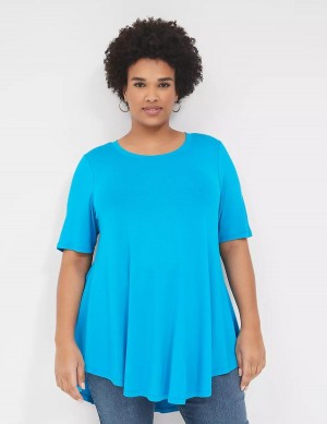 Women Lane Bryant Max Swing Perfect Sleeve Crew-Neck Tee T Shirts Blue | MMN701GX
