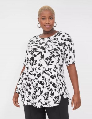 Women Lane Bryant Max Swing Perfect Sleeve Crew-Neck Tee T Shirts Black White | DWE5940NK
