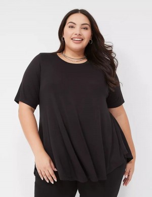 Women Lane Bryant Max Swing Perfect Sleeve Crew-Neck Tee T Shirts Black | OUF2922WC