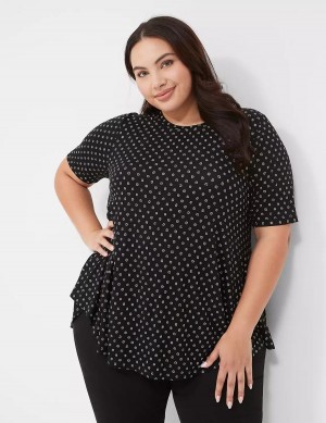 Women Lane Bryant Max Swing Perfect Sleeve Crew-Neck Tee T Shirts Black | YAW251BF