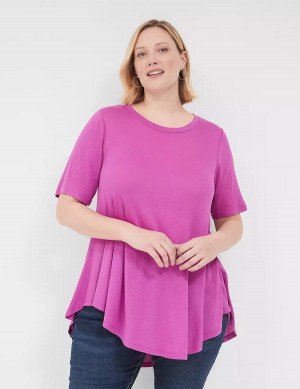 Women Lane Bryant Max Swing Perfect Sleeve Crew-Neck Tee T Shirts Purple | VDI9768NC