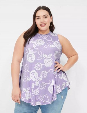 Women Lane Bryant Max Swing Sleeveless High-Neck Tunic T Shirts White Purple | FKX8463NH