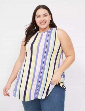 Women Lane Bryant Max Swing Sleeveless High-Neck Tunic T Shirts Purple Multicolor Stripes | IUB1973IK