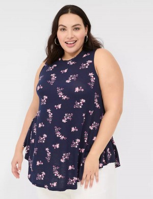 Women Lane Bryant Max Swing Sleeveless High-Neck Tunic T Shirts Pink Navy | DYW9592DV