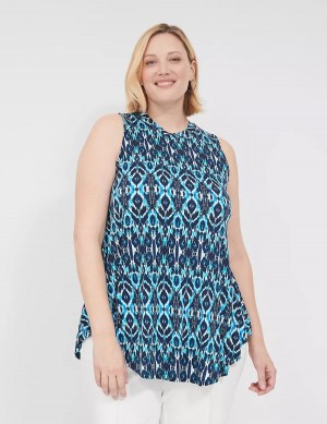 Women Lane Bryant Max Swing Sleeveless High-Neck Tunic T Shirts Blue | UNU492DR