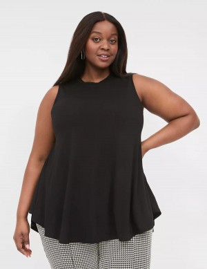 Women Lane Bryant Max Swing Sleeveless High-Neck Tunic T Shirts Black | AJO7784XG