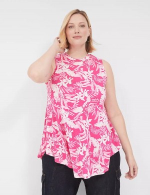 Women Lane Bryant Max Swing Sleeveless High-Neck Tunic T Shirts Pink White | CET5171QO