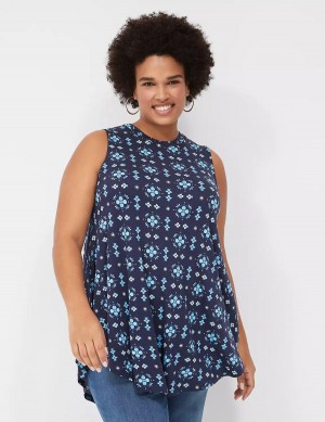 Women Lane Bryant Max Swing Sleeveless High-Neck Tunic T Shirts Dark Blue | OHI4082MP