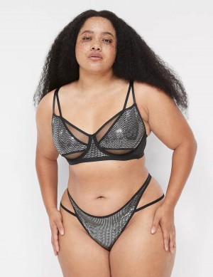 Women Lane Bryant Metallic Strappy Demi Unlined Bra Black Silver | VAH8432UO